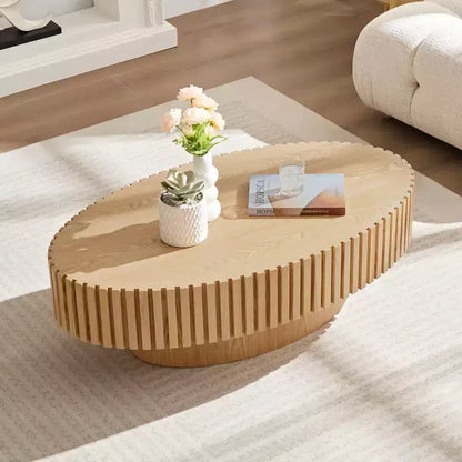 Tavolino da caffè ovale/quadrato, tavolino centrale scanalato minimalista, tavolino d'appoggio, frassino naturale/noce/nero opaco-ModernLuxe