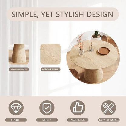 Table de salle à manger ronde pour 4-6 personnes, en bois naturel avec pied conique en bois, style rustique minimaliste