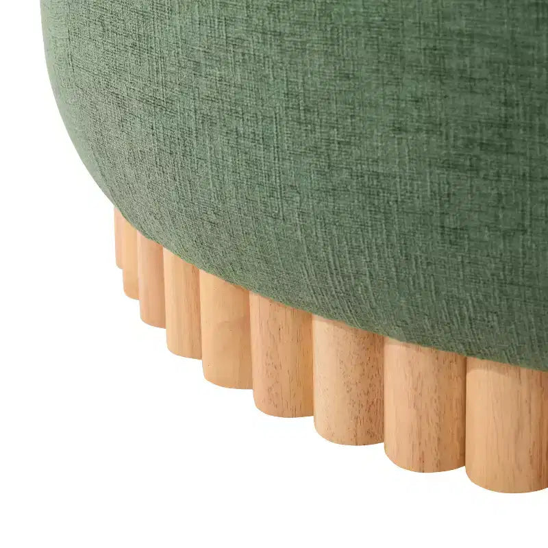 Pouf rotondo Polibi con base cilindrica in legno massello e coperchio reversibile