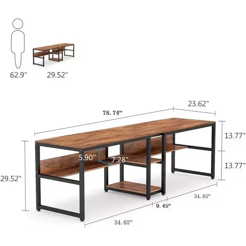 78.7 Scrivania Doppia con Libreria per Due Persone, Postazione di Lavoro per Ufficio Domestico