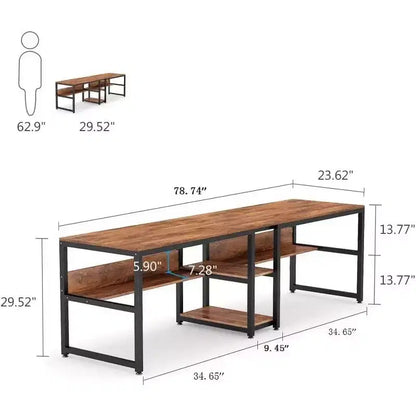 78.7 Scrivania Doppia con Libreria per Due Persone, Postazione di Lavoro per Ufficio Domestico