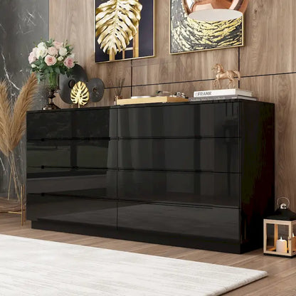 Comò lucido 63" con luce, con 8 cassetti e ampio piano d'appoggio