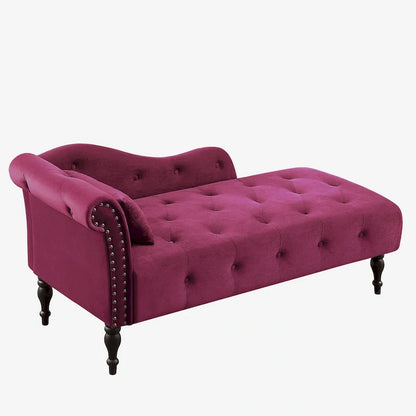 Moderna poltrona a sdraio imbottita in velluto da 60,6" con bottoni capitonné, gambe in legno massello e borchie