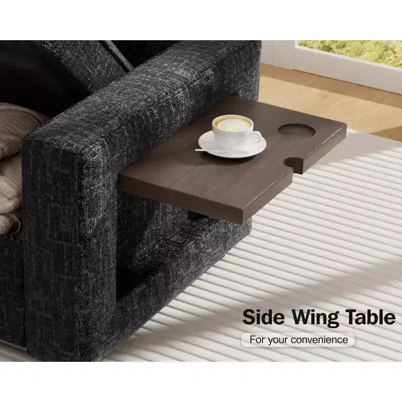 Divano componibile Dyonery a 8 posti a U con letto estraibile/schienale reclinabile/porte USB/tavolo/vano contenitore, montaggio senza attrezzi