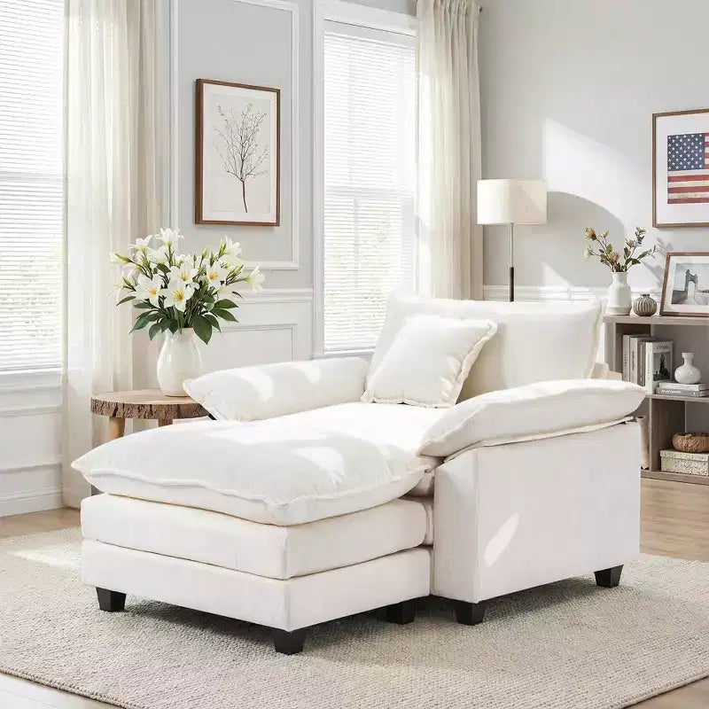 Poltrona a sacco oversize in ciniglia EHMKNP con pouf