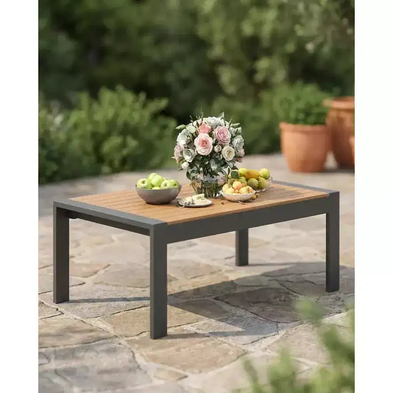 Salon de jardin en aluminium, canapé d'extérieur modulable avec 5 coussins épais, 4 accoudoirs et table basse pour jardin, terrasse, arrière-cour