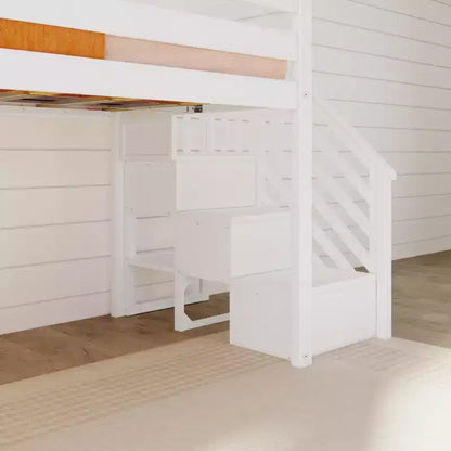 Lit mezzanine bas pour enfant, format jumeau, avec toboggan et escalier, plateforme de lit enfant en bois massif