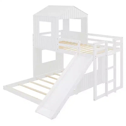 Lit superposé en bois Luxystar avec maisonnette, toboggan et barrières de sécurité, double sur grand lit