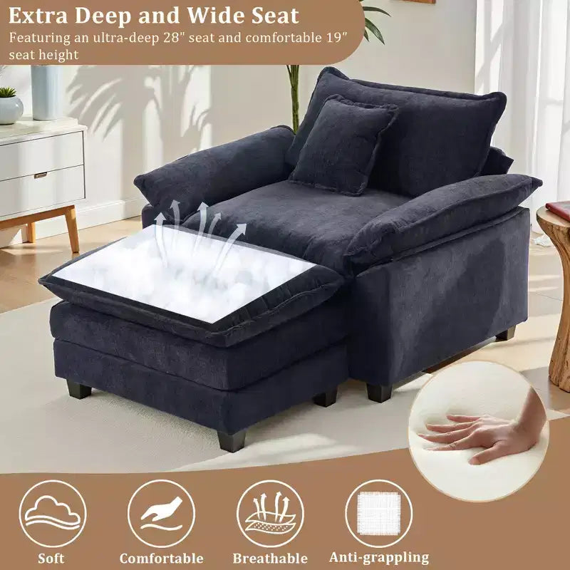 Poltrona a sacco oversize in ciniglia EHMKNP con pouf