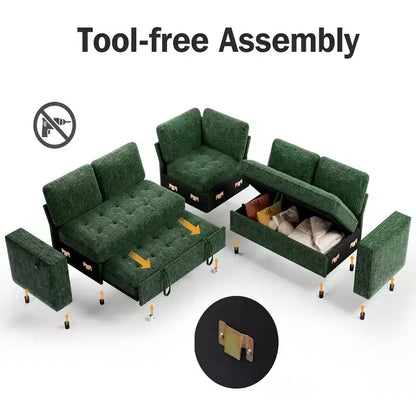 Dyonery Comfy Divano Letto 198 cm, Divano Letto a L in ciniglia con Letto Estraibile e Chaise Longue Contenitore per Soggiorno, Appartamento e Ufficio, Nero