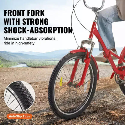 Tricycle pliant adulte VEVOR, Tricycle pliant adulte de 24 pouces, Vélo cruiser à 3 roues en acier au carbone avec grand panier et selle réglable