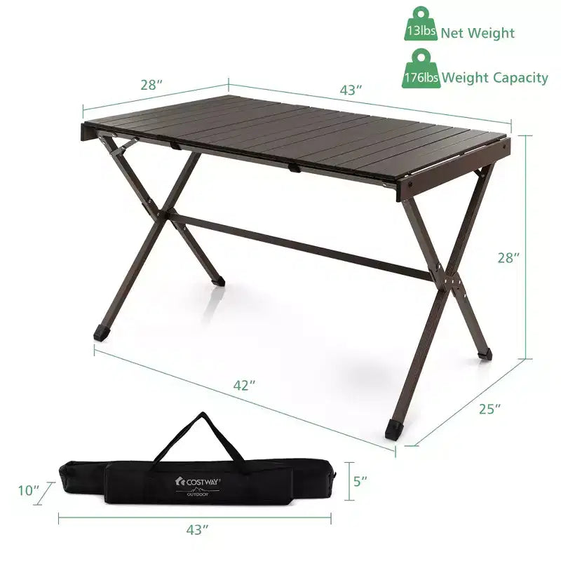 Tavolo da campeggio portatile in alluminio Costway per 4-6 persone, leggero, pieghevole, grigio/marrone