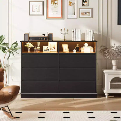 Comò per camera da letto, cassettiera a 6 cassetti, mobile a 6 cassetti con spazio aperto, armadietto moderno di grande capacità, soggiorno, corridoio
