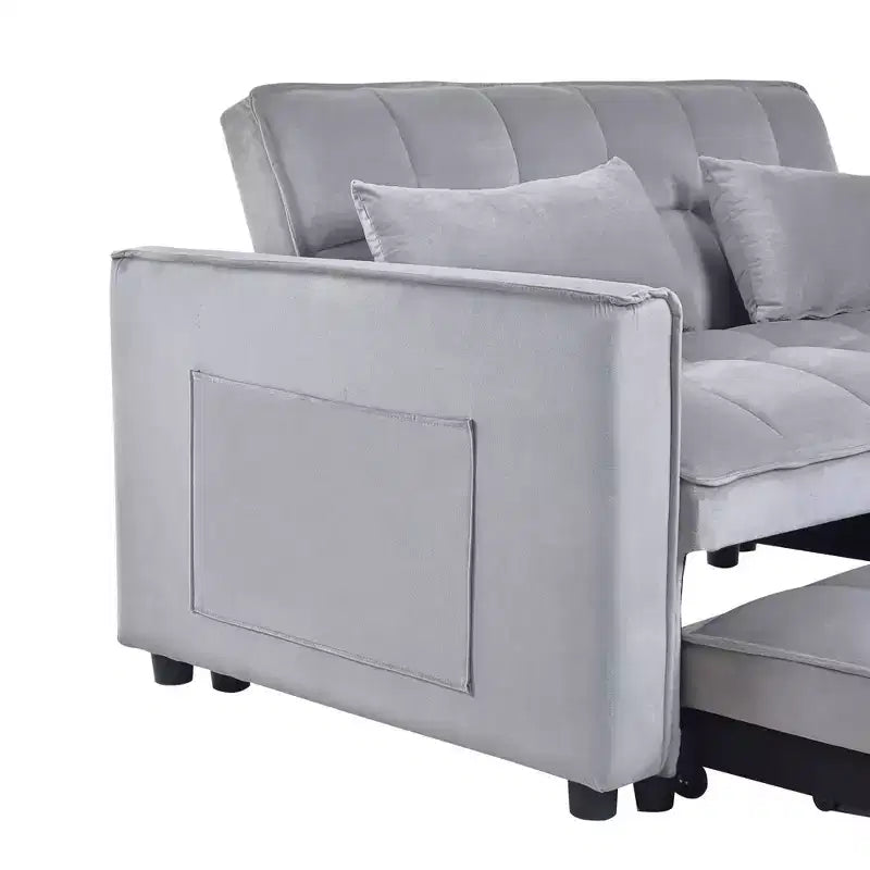 Canapé-Lit Convertible 3 en 1 en Velours Gris Ciment avec Oreillers et Poches, Canapé-Lit Extensible Moderne, Dossier Réglable