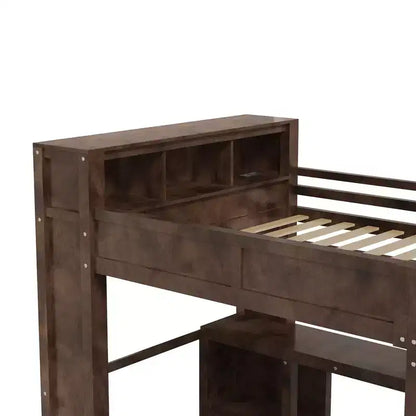 Lit mezzanine Whisen Wooden Queen avec armoire et bureau, tête de lit intégrée avec rangement