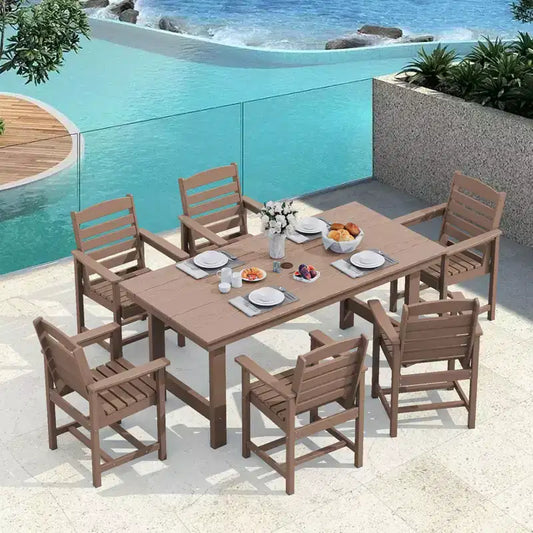 Set da pranzo da esterno Hyleory 7 pezzi, tavolo rettangolare da 170 cm con foro per ombrellone e 6 sedie