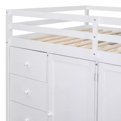 Letto a soppalco intero in pile orsetto con mensola portaoggetti e cassetti, letto a soppalco alto in legno con scrivania versatile per camera da letto