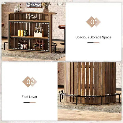 Tavolo da Bar a 4 Ripiani Lantine, H 100 cm con Poggiapiedi, a Forma di Arco, Mobile Bar Moderno per Casa, Pub, Soggiorno, Marrone Rustico.