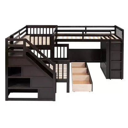 Lit superposé en L Whisen Modern Design (jumeau sur grand) avec 3 tiroirs, bureau portable et armoire