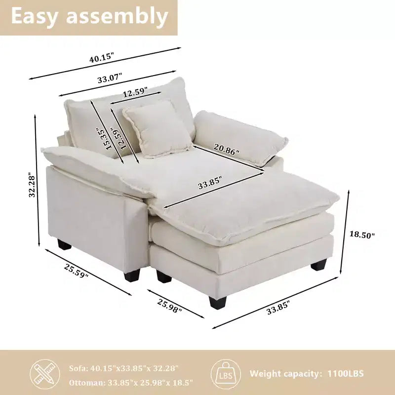 Poltrona a sacco oversize in ciniglia EHMKNP con pouf