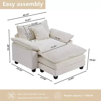 Poltrona a sacco oversize in ciniglia EHMKNP con pouf
