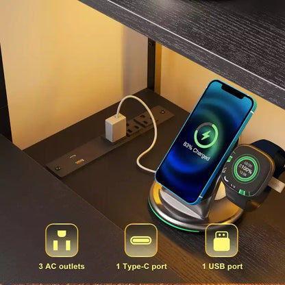 Scrivania per computer a L da 47" con 6 cassetti e mensole a 5 ripiani, scrivania angolare reversibile da gaming con luci LED e prese di corrente