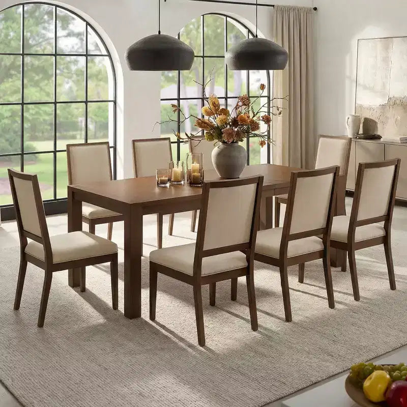 Set da Pranzo Moderno - Tavolo 80" + 6 Sedie Imbottite, Struttura in Legno Massello, Capacità Tavolo 400 libbre, Facile Montaggio