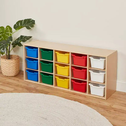Meuble de rangement 15 bacs ECR4Kids Streamline avec 15 bacs à façade incurvée, 3x5, mobilier pour enfants