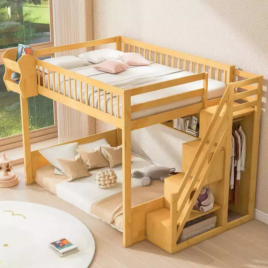 Letto a soppalco Queen Size con scaletta, armadio e scaffali - MDF, 295 kg