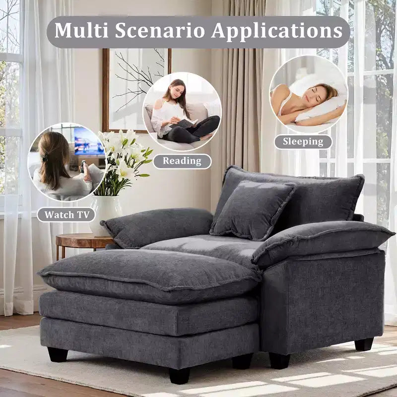 Poltrona a sacco oversize in ciniglia EHMKNP con pouf