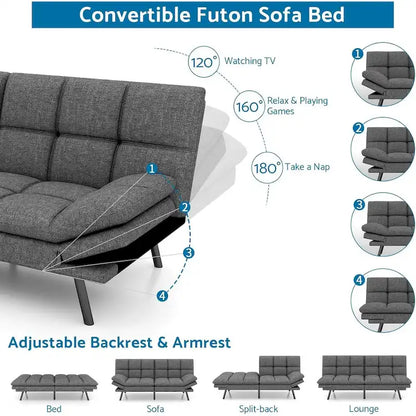 Divano Futon Letto in Memory Foam con Schienale Diviso Regolabile per Spazi Piccoli