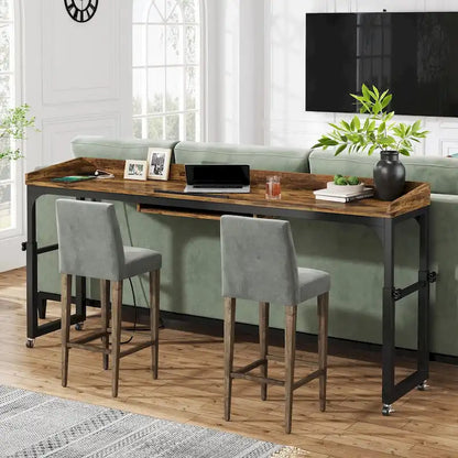 Table de lit réglable en hauteur avec roulettes, Chariot mobile pour ordinateur portable avec prises et ports USB
