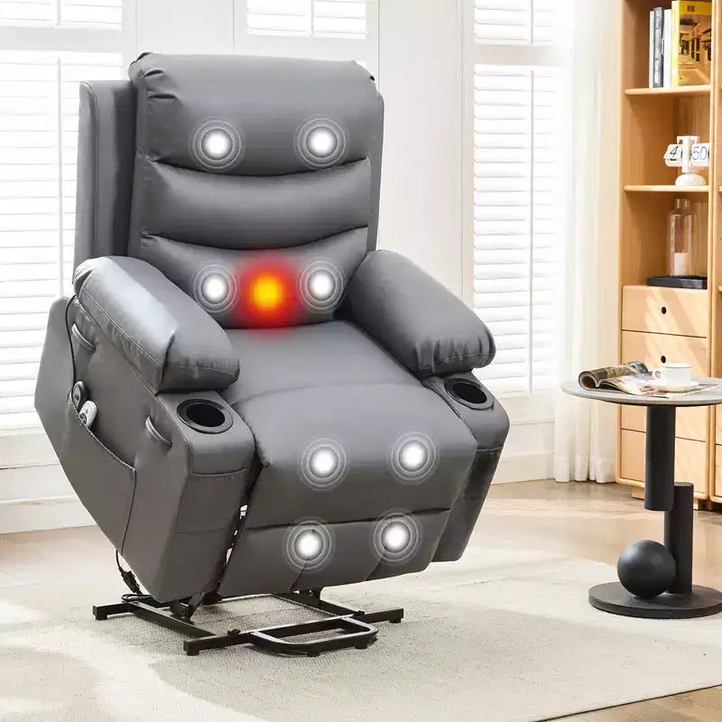 Fauteuil inclinable électrique releveur, fauteuils inclinables électriques pour personnes âgées avec fonction chauffante et massante, aide à la levée, porte-gobelets, poche latérale, pour salon