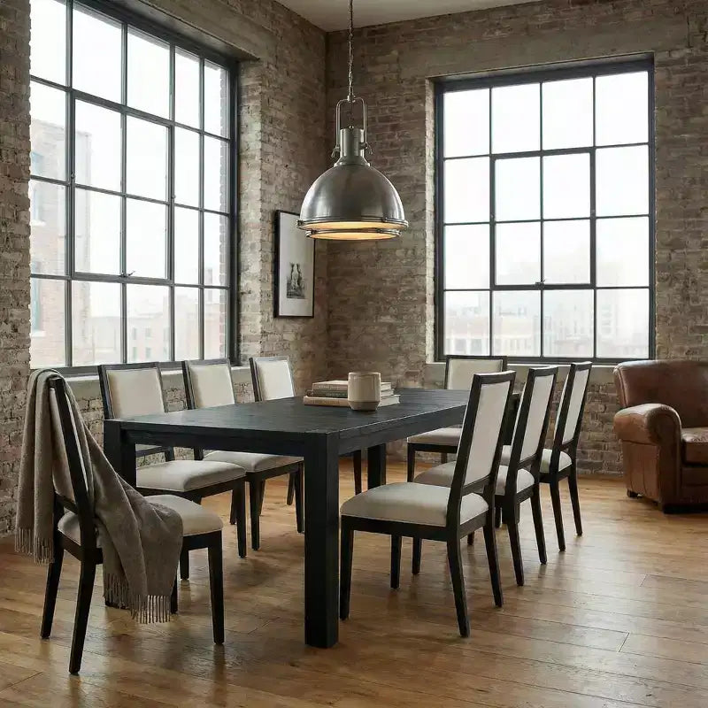 Set da Pranzo Moderno - Tavolo 80" + 6 Sedie Imbottite, Struttura in Legno Massello, Capacità Tavolo 400 libbre, Facile Montaggio
