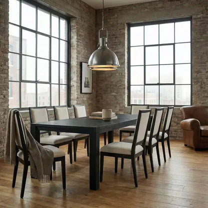 Set da Pranzo Moderno - Tavolo 80" + 6 Sedie Imbottite, Struttura in Legno Massello, Capacità Tavolo 400 libbre, Facile Montaggio