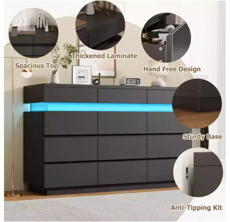 Cassettiera in legno da 149 cm con 12 cassetti, comò moderno per camera da letto, soggiorno, corridoio e ingresso