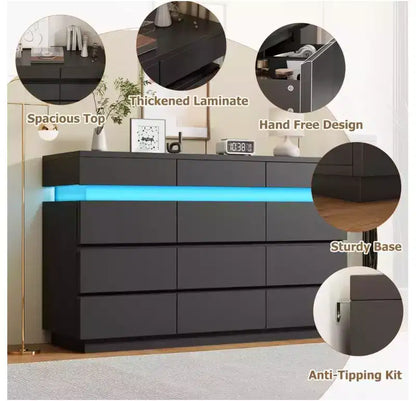 Cassettiera in legno da 149 cm con 12 cassetti, comò moderno per camera da letto, soggiorno, corridoio e ingresso