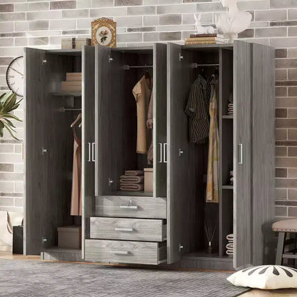 Armoire 6 portes en bois avec tiroirs pour chambre à coucher