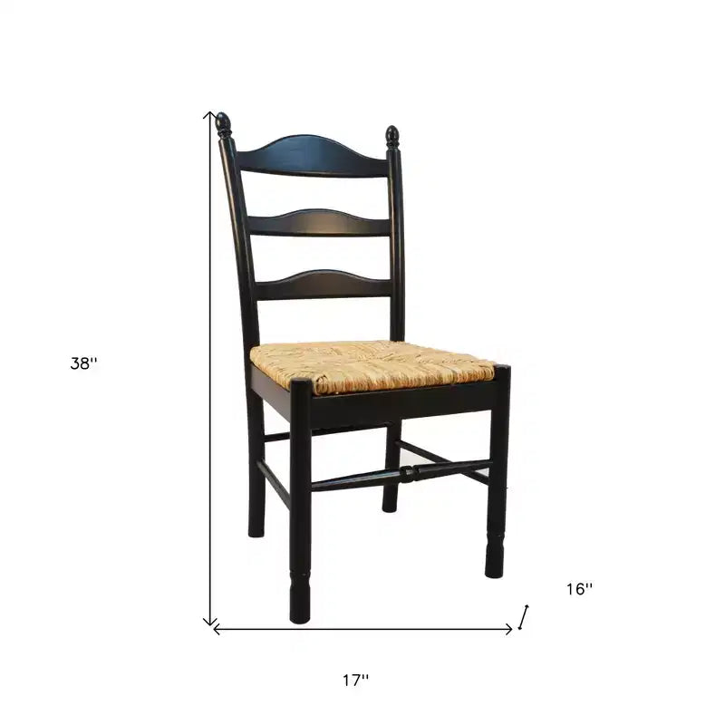 HomeRoots Chaise de salle à manger avec dossier échelle en paille et bois noir