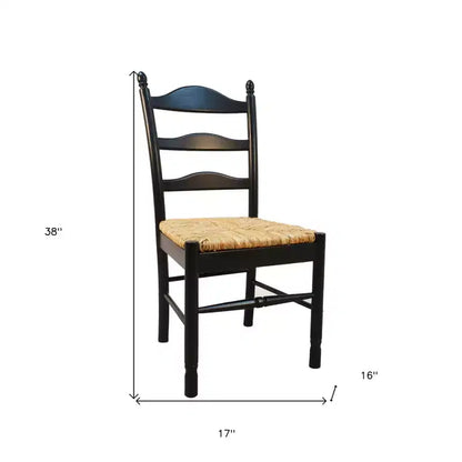 HomeRoots Chaise de salle à manger avec dossier échelle en paille et bois noir