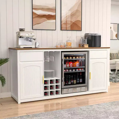 Mobile bar extra lungo GDLF con spazio per frigorifero, mobile per vino e liquori moderno, 78,7