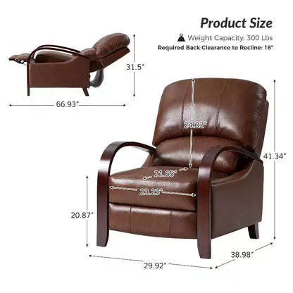 Lot de 2 fauteuils relax manuels en cuir véritable, inclinaison 159°