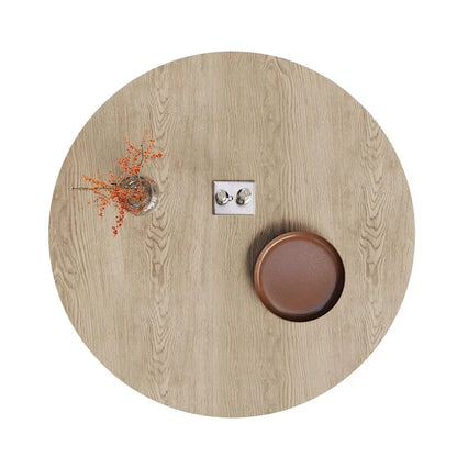 Table de salle à manger ronde pour 4-6 personnes, en bois naturel avec pied conique en bois, style rustique minimaliste