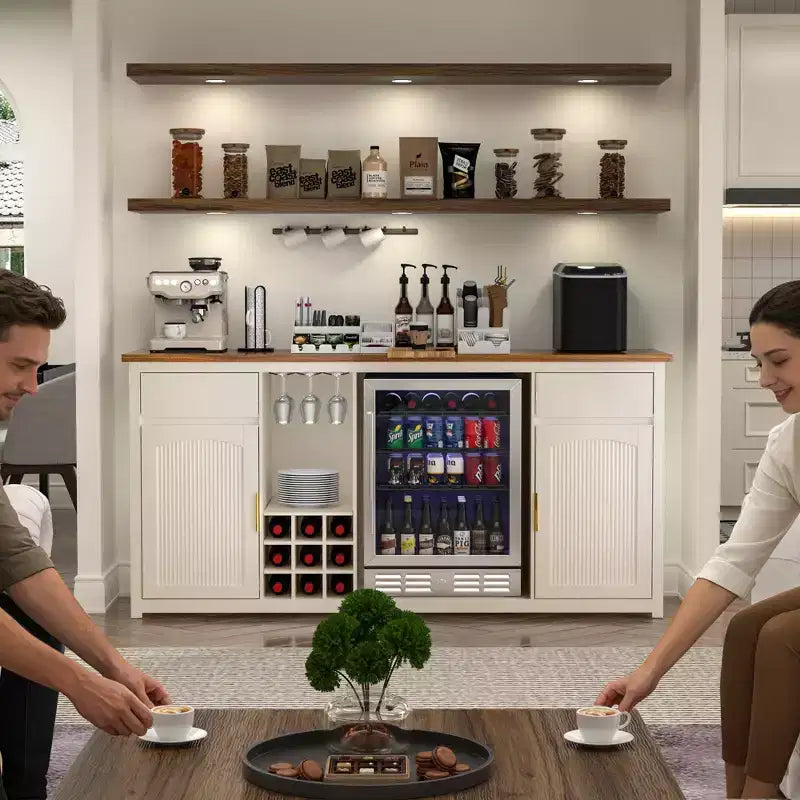 Mobile bar extra lungo GDLF con spazio per frigorifero, mobile per vino e liquori moderno, 78,7