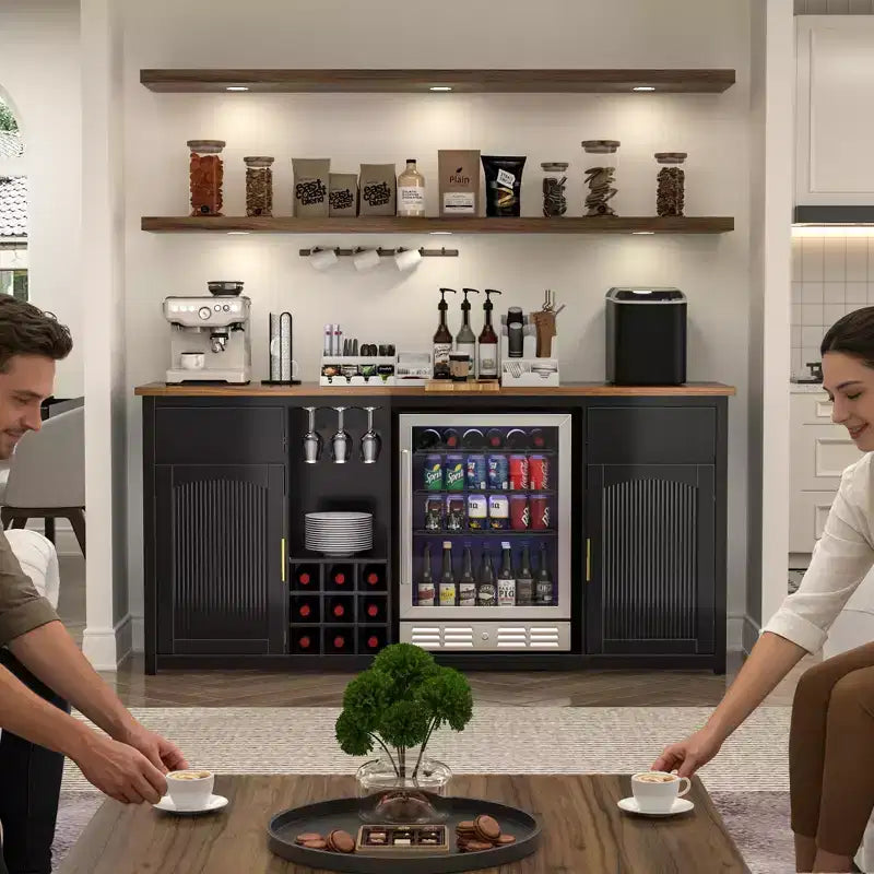 Mobile bar extra lungo GDLF con spazio per frigorifero, mobile per vino e liquori moderno, 78,7
