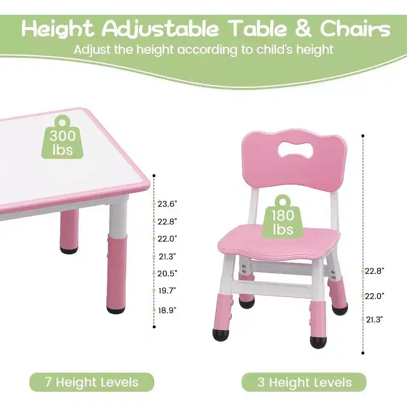 Table et 6 Chaises pour Enfants - Table d'Activités et de Repas à Hauteur Réglable pour Tout-Petits de 3 à 10 Ans, 136 kg