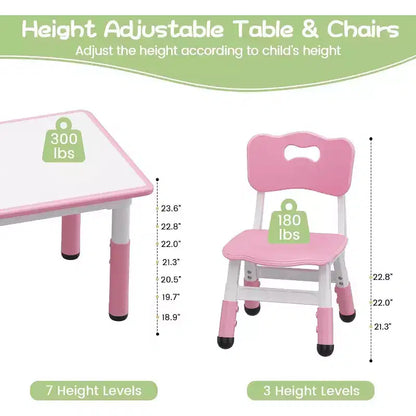 Table et 6 Chaises pour Enfants - Table d'Activités et de Repas à Hauteur Réglable pour Tout-Petits de 3 à 10 Ans, 136 kg