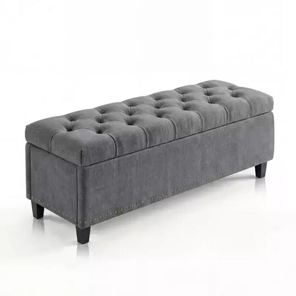 Panca Contenitore Extra Large 51", Capacità 300 kg, Cassapanca da Fondo Letto con Rivestimento Trapuntato e Cerniera di Sicurezza per Camera da Letto, Ingresso e Soggiorno