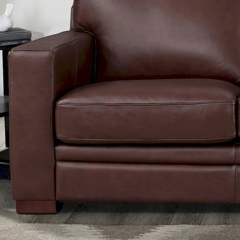 Divanetto Hydeline Dillon in pelle pieno fiore con piume, memory foam e molle