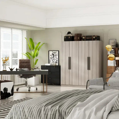 Armadio moderno freestanding in legno massiccio con ripiani